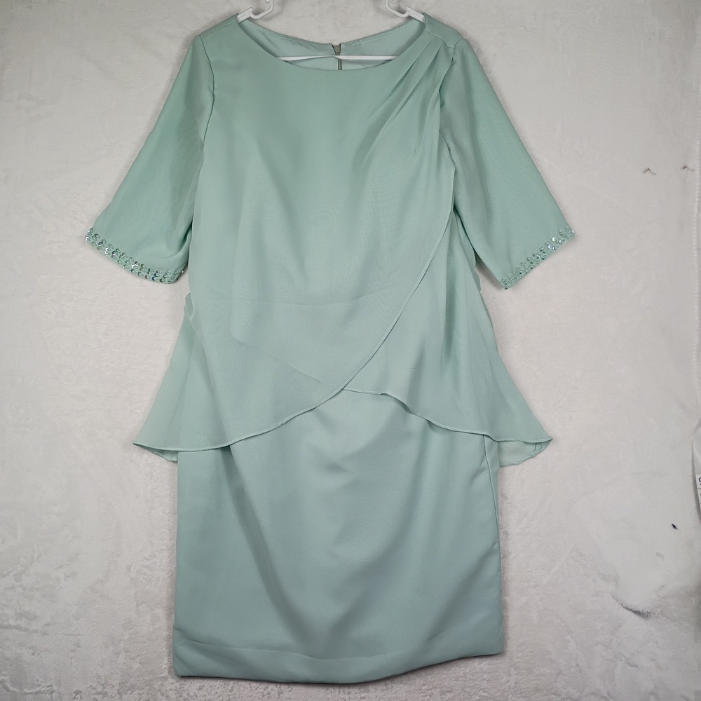 Mint Green Layered‎ Peplum Sheath Dress Sequin Cuff Pastel Formal Evening